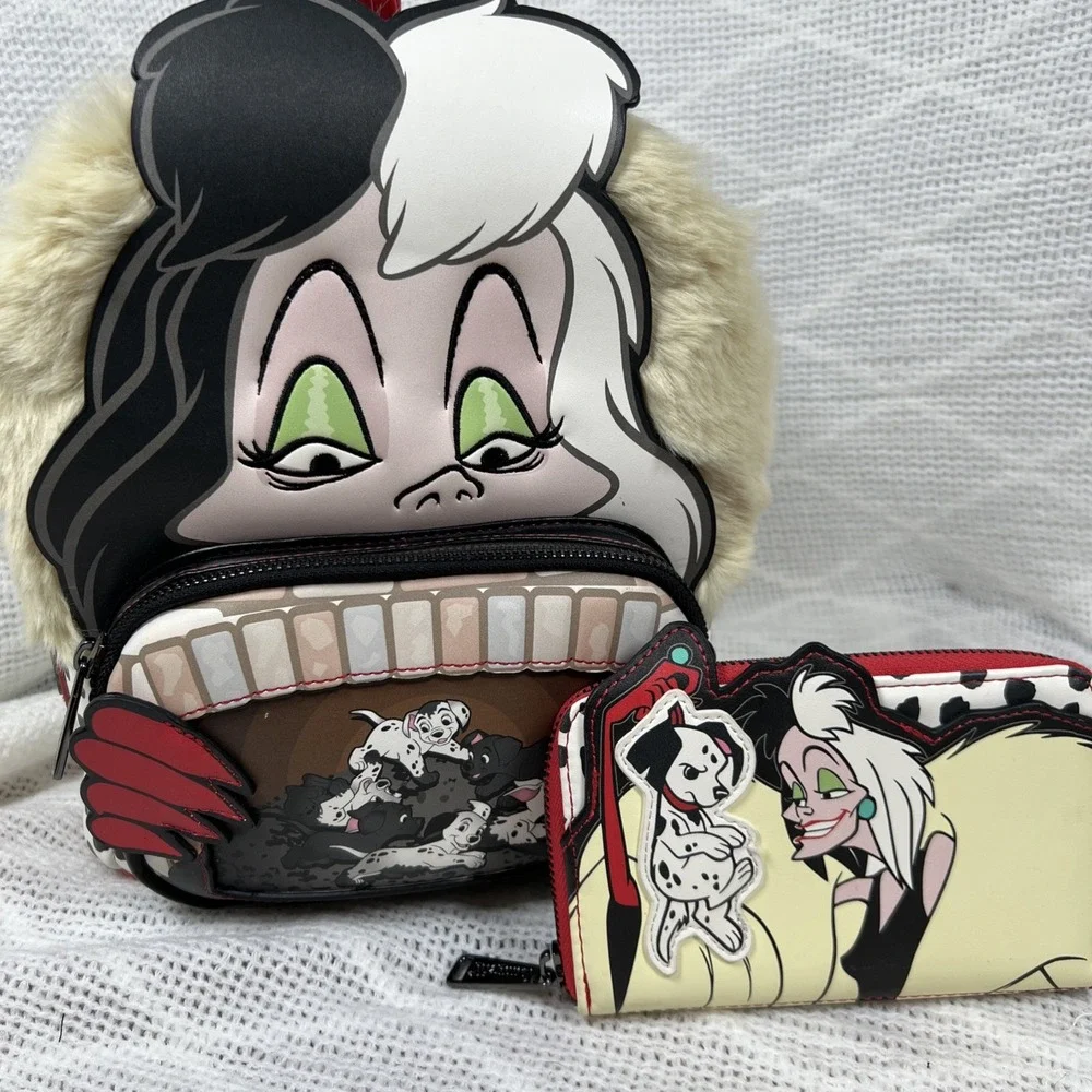 Loungefly Mini Backpack & Wallet Set Women Cruella De Vil Multicolor NEW